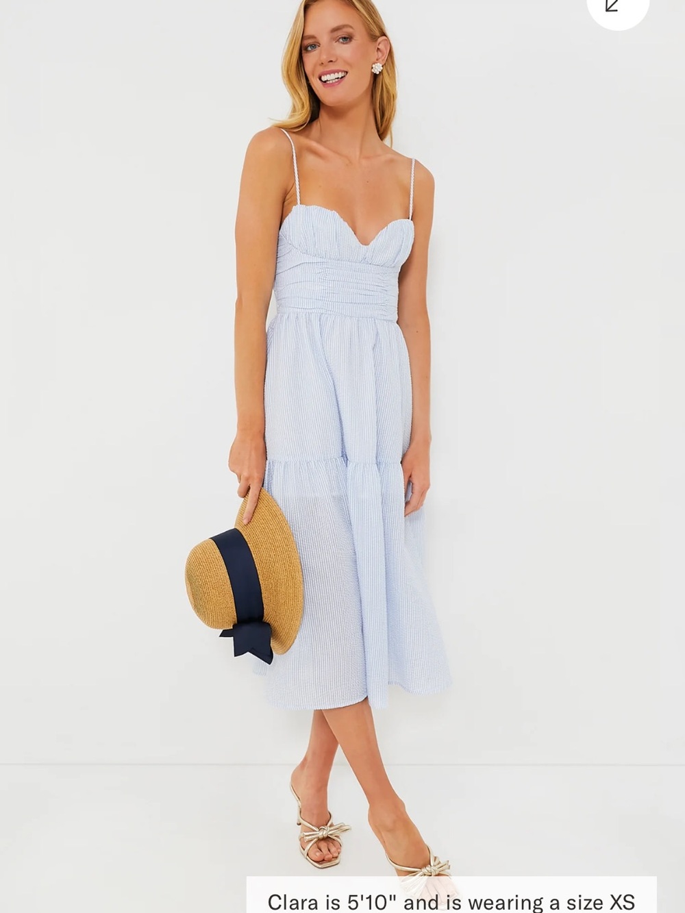 Tuckernuk OPT Sasha Light Blue Striped Midi Dress with Sweetheart Neckline